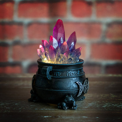 Triple Moon Magic Cauldron with Light-Up Purple Crystals