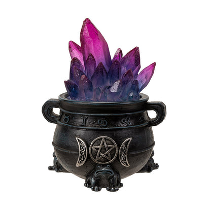 Triple Moon Magic Cauldron with Light-Up Purple Crystals