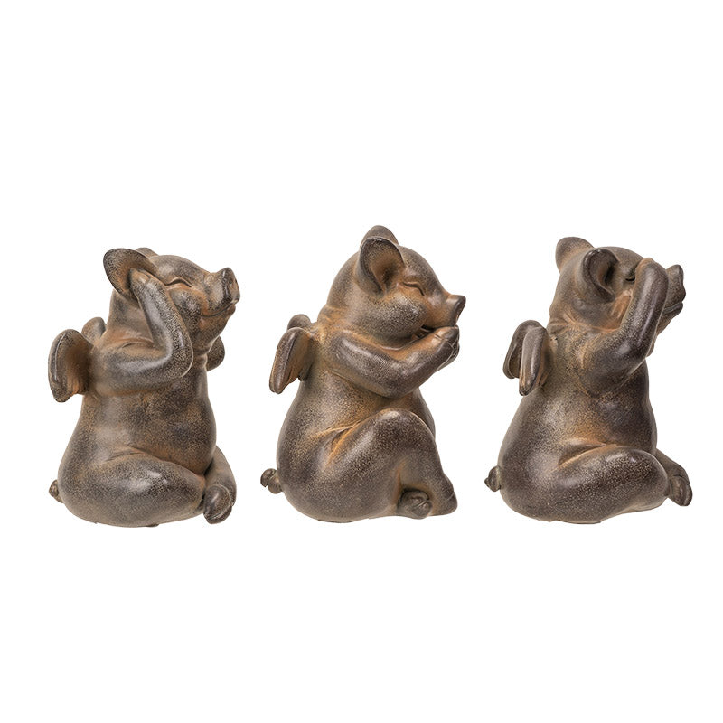 See, Hear, Speak No Evil Flying Pig Figurine Set
