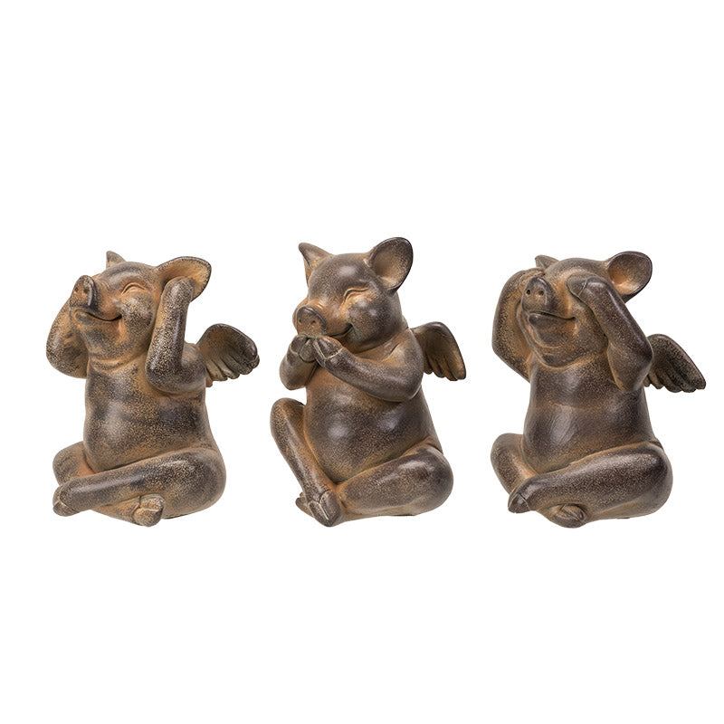 See, Hear, Speak No Evil Flying Pig Figurine Set