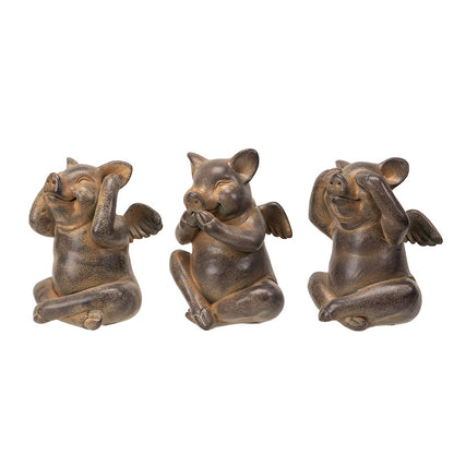 See, Hear, Speak No Evil Flying Pig Figurine Set