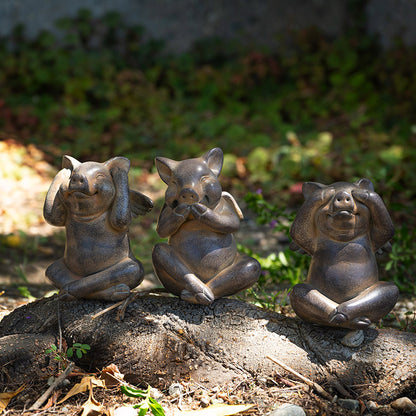 See, Hear, Speak No Evil Flying Pig Figurine Set