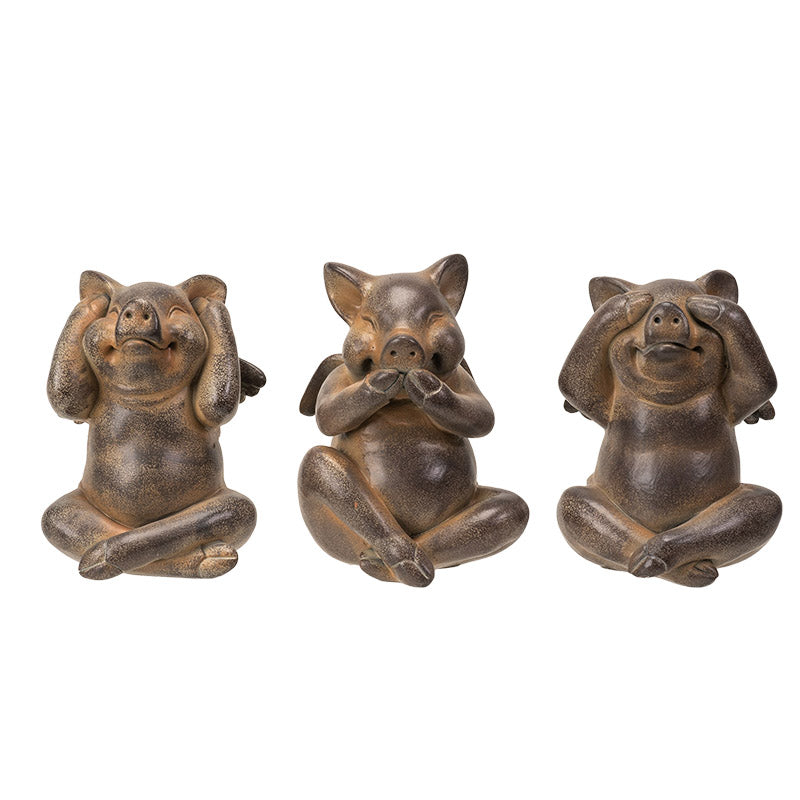 See, Hear, Speak No Evil Flying Pig Figurine Set