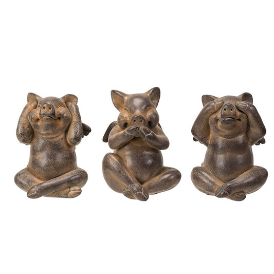 See, Hear, Speak No Evil Flying Pig Figurine Set