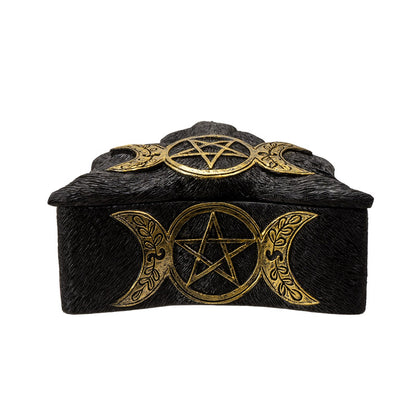 Triple Moon Cat Box with Pentagram Symbol Black/Gold