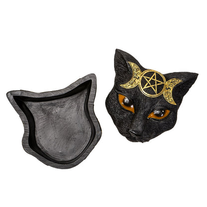 Triple Moon Cat Box with Pentagram Symbol Black/Gold