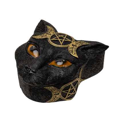Triple Moon Cat Box with Pentagram Symbol Black/Gold
