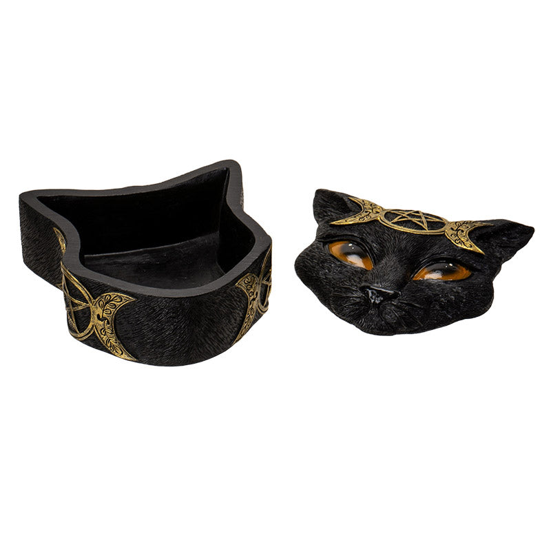 Triple Moon Cat Box with Pentagram Symbol Black/Gold