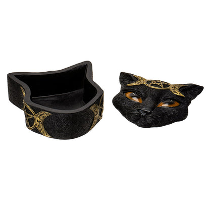 Triple Moon Cat Box with Pentagram Symbol Black/Gold