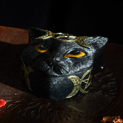 Triple Moon Cat Box with Pentagram Symbol Black/Gold