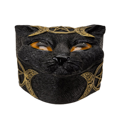 Triple Moon Cat Box with Pentagram Symbol Black/Gold