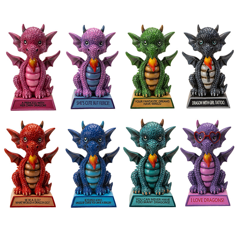 24 Piece I Love Dragon Figurine Set Featuring 8 Unique Dragons