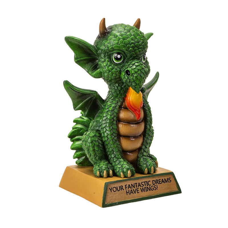 Dragon Collectible Figurine Featuring Flame Design and Your Fantastic Dreams Have Wings Message