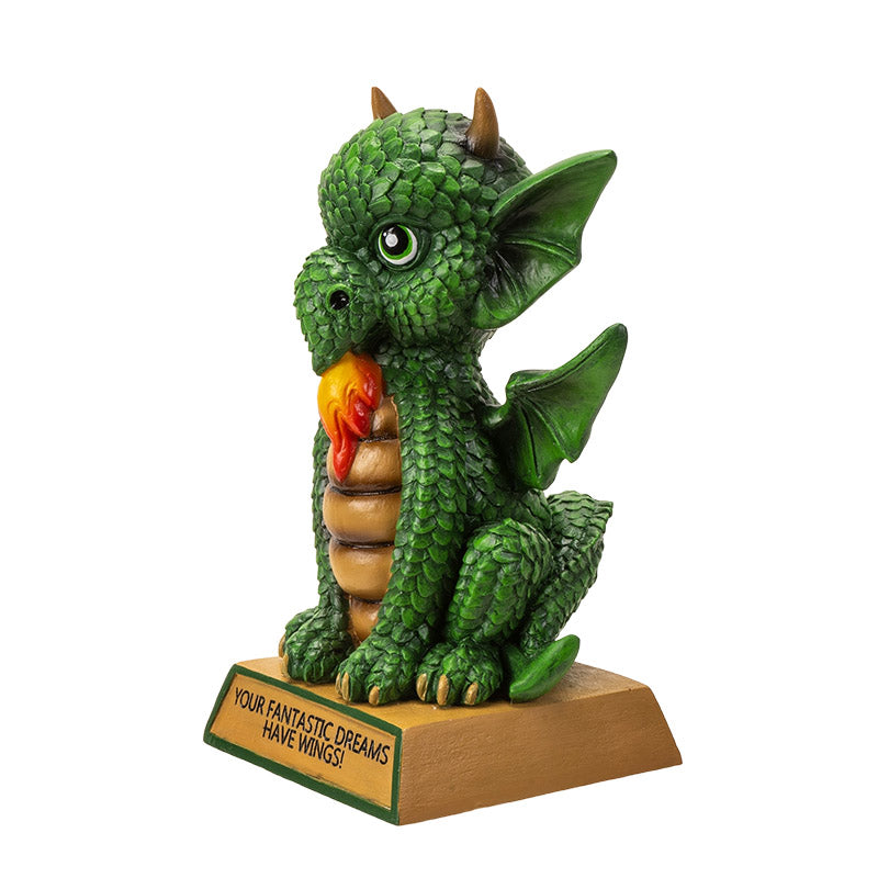 Dragon Collectible Figurine Featuring Flame Design and Your Fantastic Dreams Have Wings Message