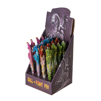 16 Piece Dragon Pen Set with Display Stand Featuring 4 Unique Glittering Dragon Designs