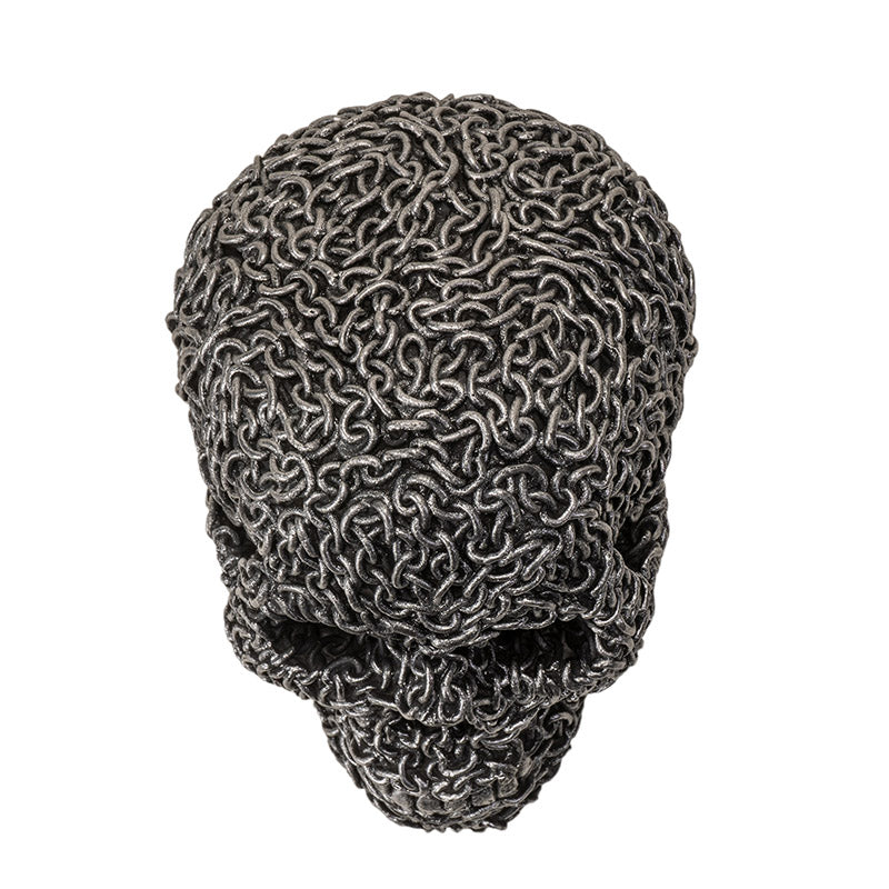 Chain Wrapped Skull Head Sculpture