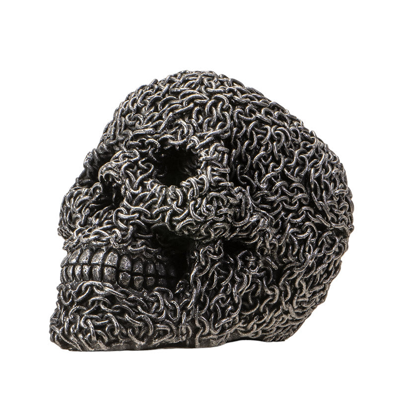 Chain Wrapped Skull Head Sculpture