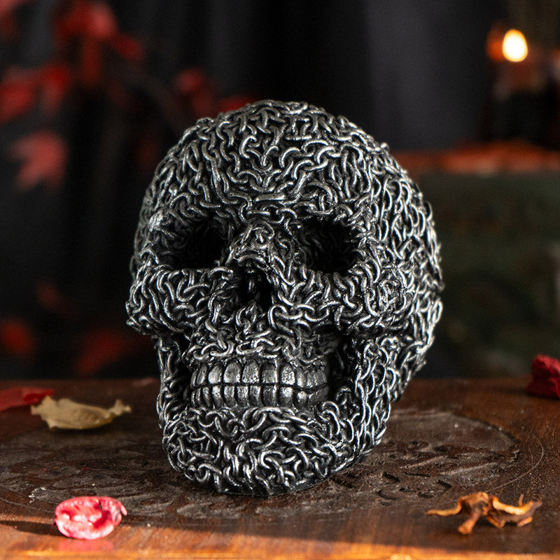 Chain Wrapped Skull Head Sculpture
