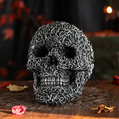 Chain Wrapped Skull Head Sculpture