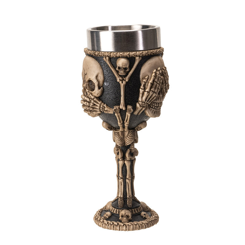 Hear See Speak No Evil Skeleton Wine Goblet with Stainless Steel