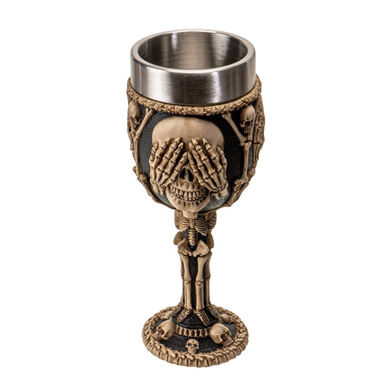 Hear See Speak No Evil Skeleton Wine Goblet with Stainless Steel
