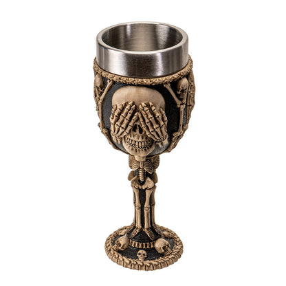 Hear See Speak No Evil Skeleton Wine Goblet with Stainless Steel