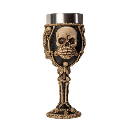 Hear See Speak No Evil Skeleton Wine Goblet with Stainless Steel