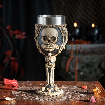 Hear See Speak No Evil Skeleton Wine Goblet with Stainless Steel