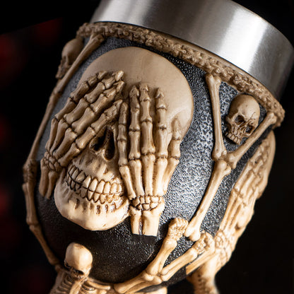 Hear See Speak No Evil Skeleton Wine Goblet with Stainless Steel