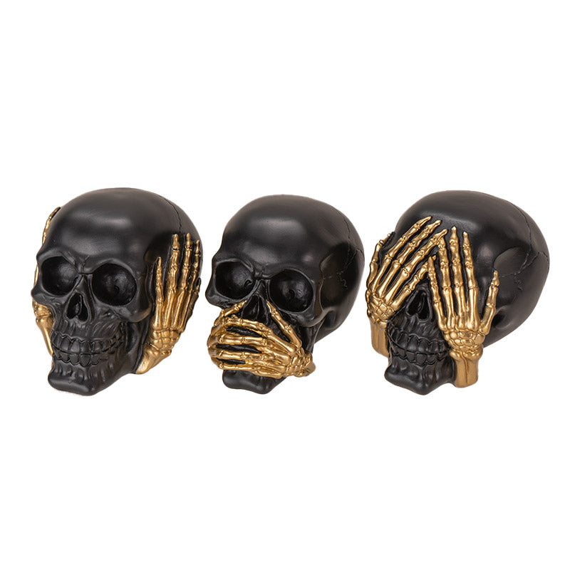 Hear See Speak No Evil Skull Figurine Set of 3 (Small)