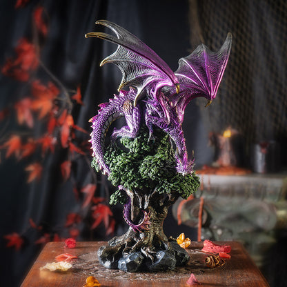 Purple Dragon Perched on Tree Statue