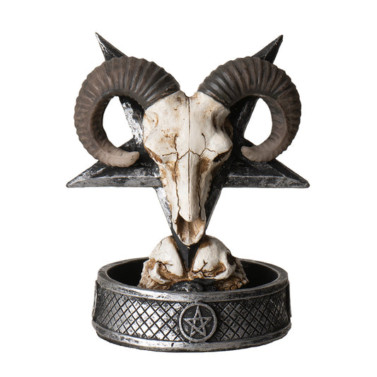 Ram Skull Backflow Incense Burner with Pentagram Base