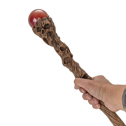 Skull Tree Trunk Sorcerer Staff with Red Crystal Orb 67 Inches
