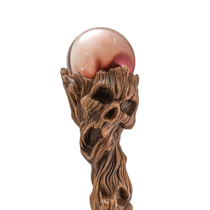 Skull Tree Trunk Sorcerer Staff with Red Crystal Orb 67 Inches