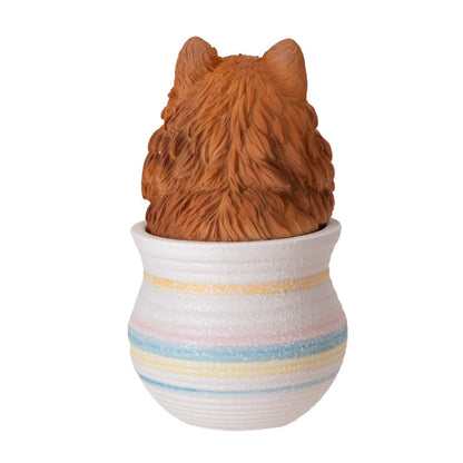 Pomeranian Dog Figurine in Decorative Pot