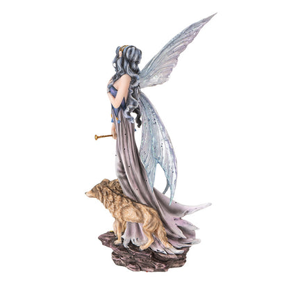 Moonlight Fairy with Glittering Wings and Guardian Wolves
