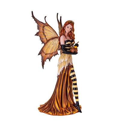 Royal Queen Bee Fairy Figurine with Golden Crown Honeycomb Wings and Honey Pot
