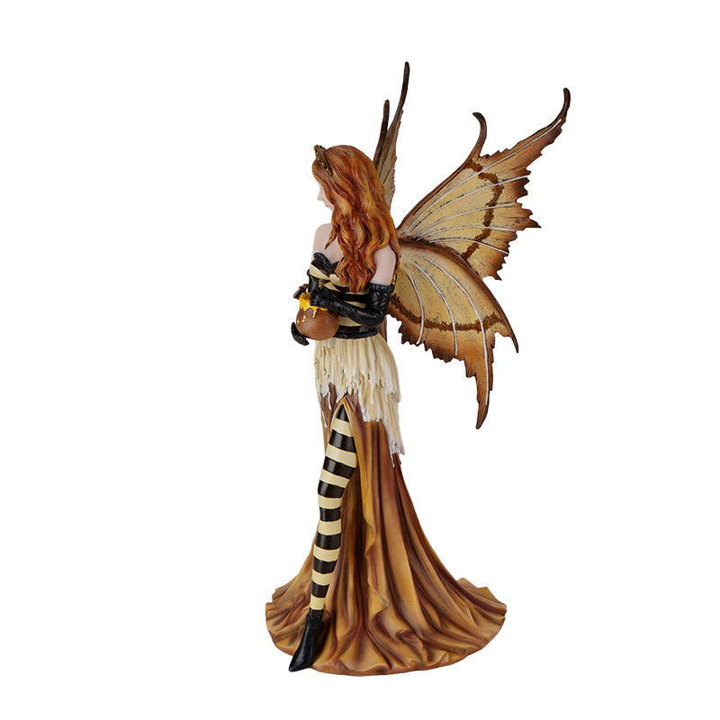 Royal Queen Bee Fairy Figurine with Golden Crown Honeycomb Wings and Honey Pot