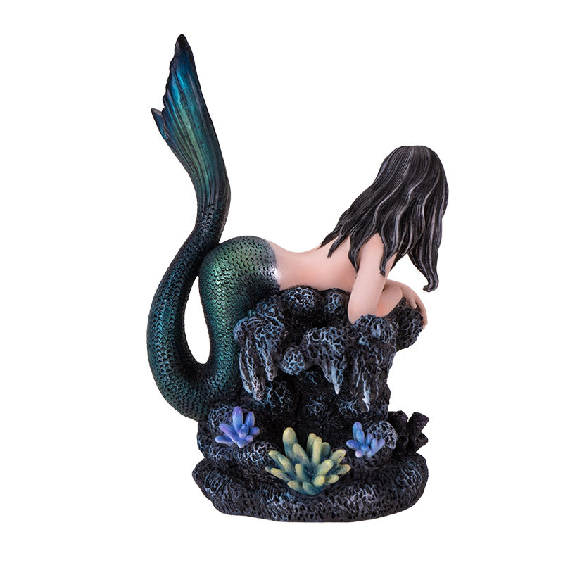 Gothic Mermaid Figurine with Sea Turtle and Coral