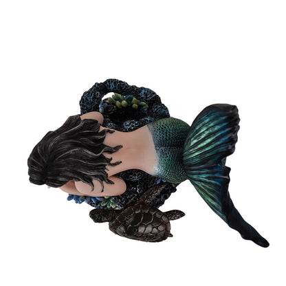 Gothic Mermaid Figurine with Sea Turtle and Coral