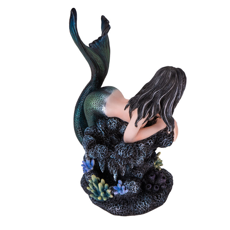 Gothic Mermaid Figurine with Sea Turtle and Coral