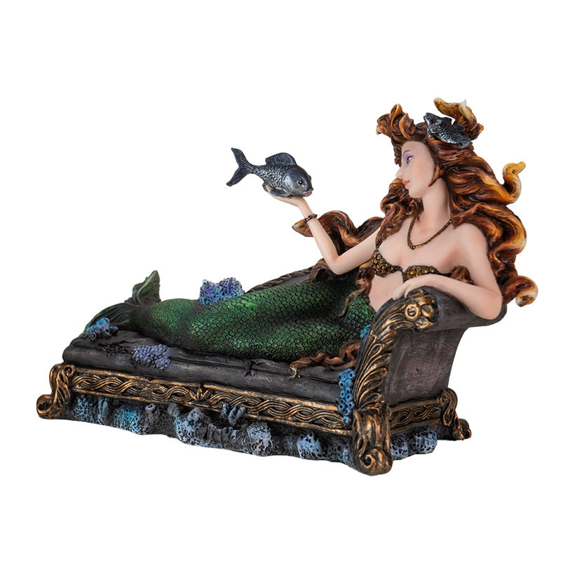 Seas Gothic Mermaid Figurine with Coral and Fish