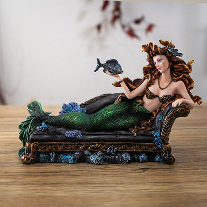 Seas Gothic Mermaid Figurine with Coral and Fish