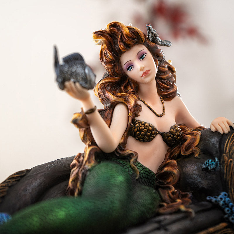 Seas Gothic Mermaid Figurine with Coral and Fish