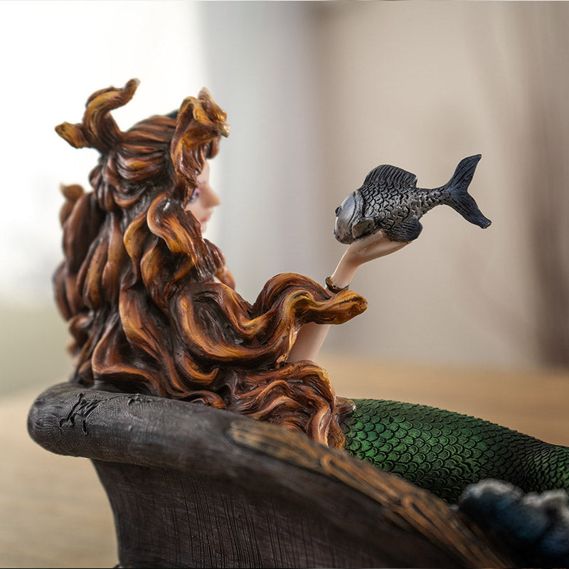 Seas Gothic Mermaid Figurine with Coral and Fish