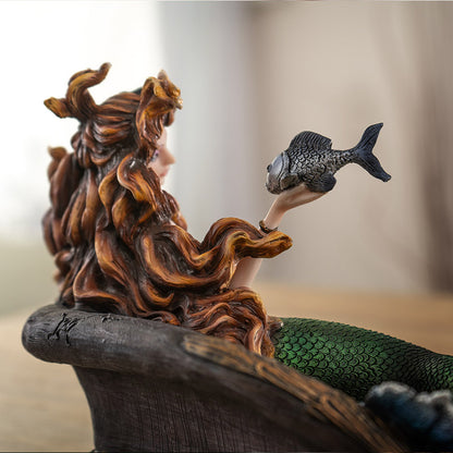 Seas Gothic Mermaid Figurine with Coral and Fish