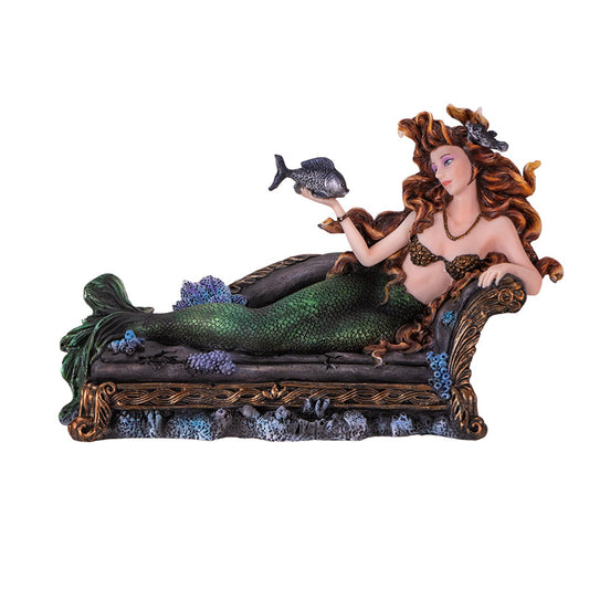 Seas Gothic Mermaid Figurine with Coral and Fish