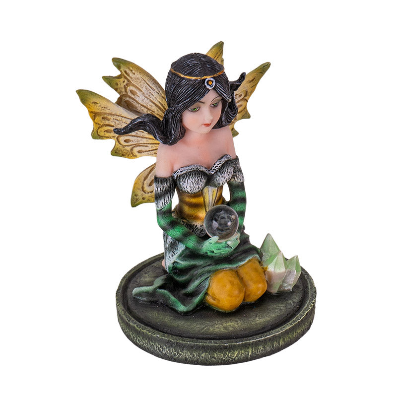 3" Green Crystal Fairy Figurine with Mystical Orb