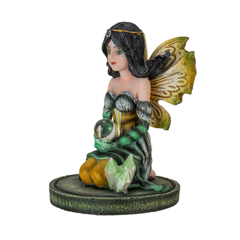 3" Green Crystal Fairy Figurine with Mystical Orb