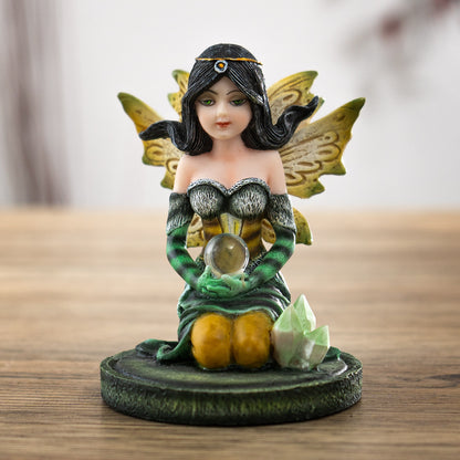 3" Green Crystal Fairy Figurine with Mystical Orb